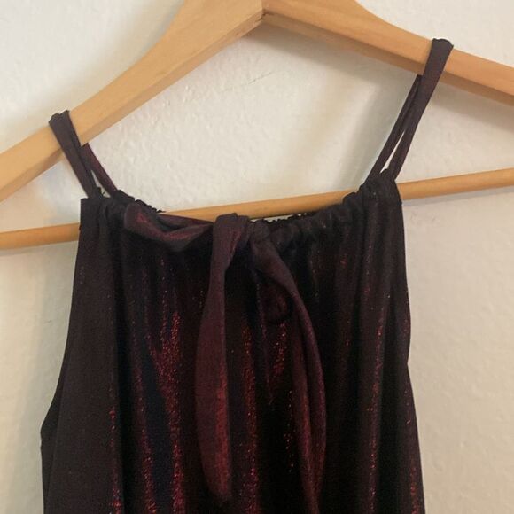 Vintage 90s Y2K Windsor Deep Red Black Mesh Overlay Side Slit Halter Maxi Dress - Picture 6 of 10